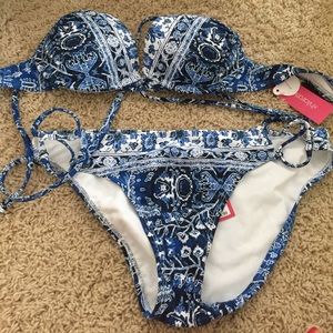 Blue Patterned Swim Suit